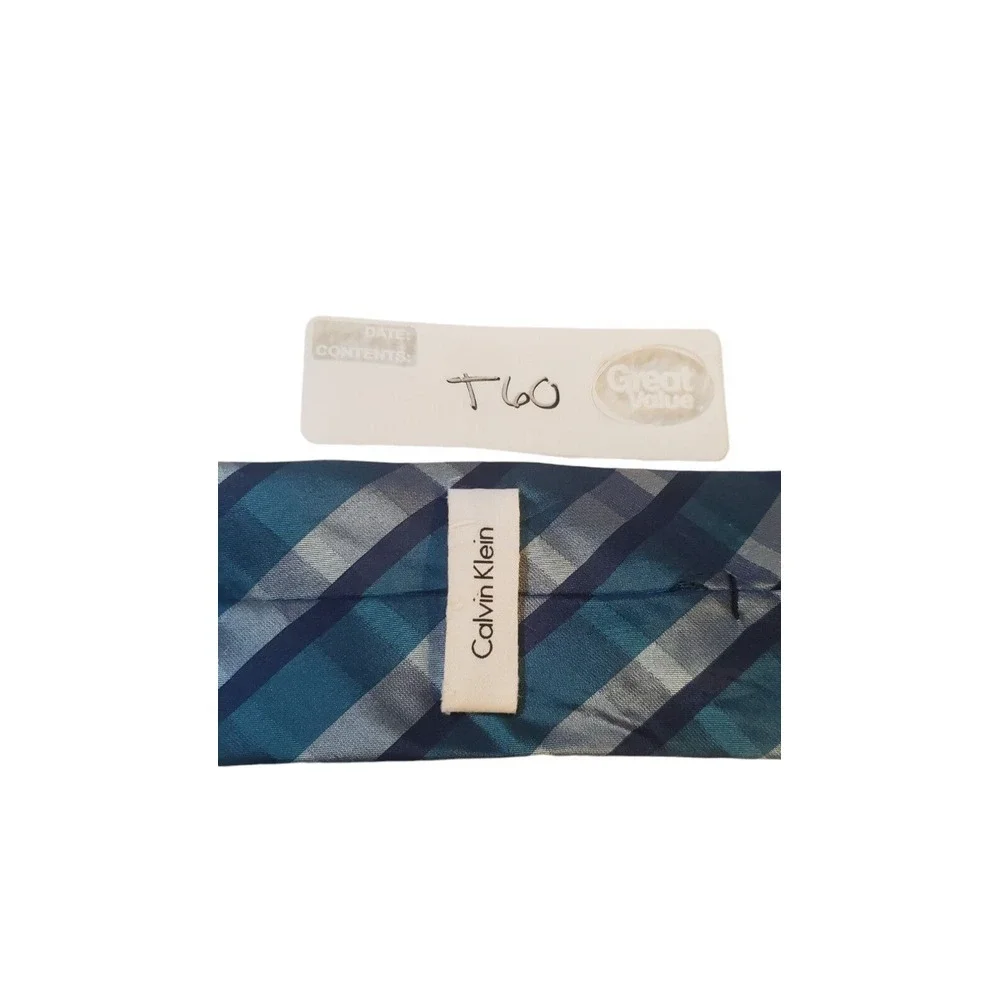 Calvin Klein Men Necktie 3.75 x 59 Silk Navy Tea Plaid Executive Office Work Tie